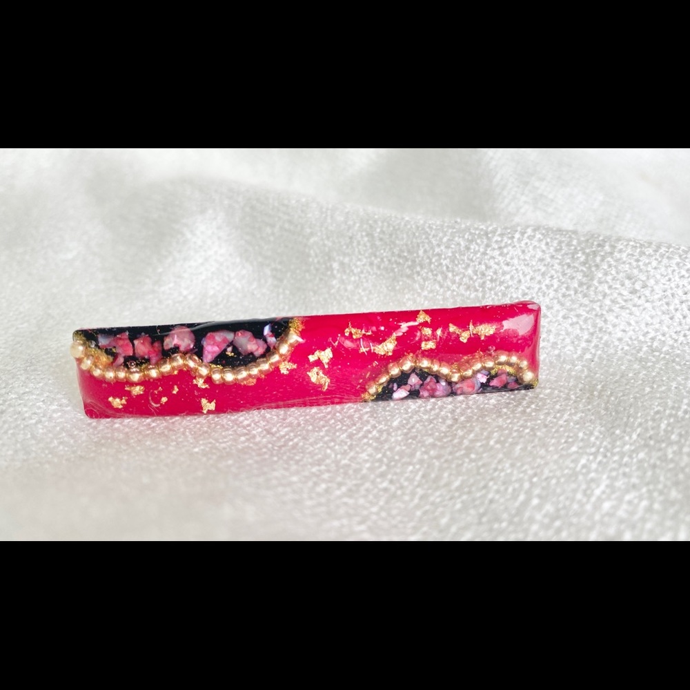 Handcrafted hand poured red resin barrette set